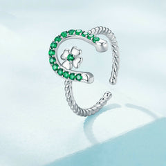 Bague Porte-Bonheur en argent 925 plaqué or blanc ajustable avec zircons verts - Photo 3