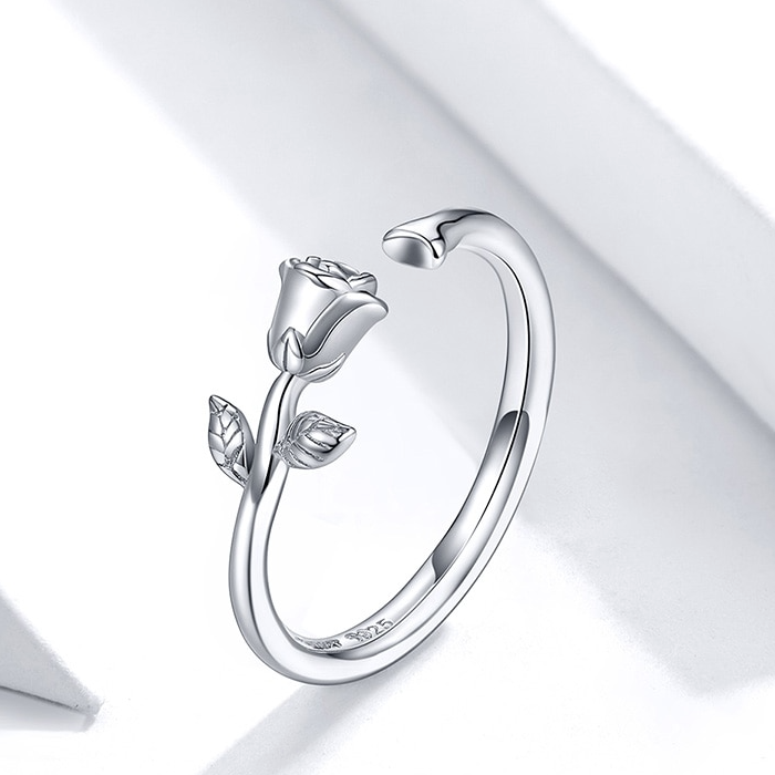 Bague Rose en argent 925 plaqué or blanc ajustable - Photo 3