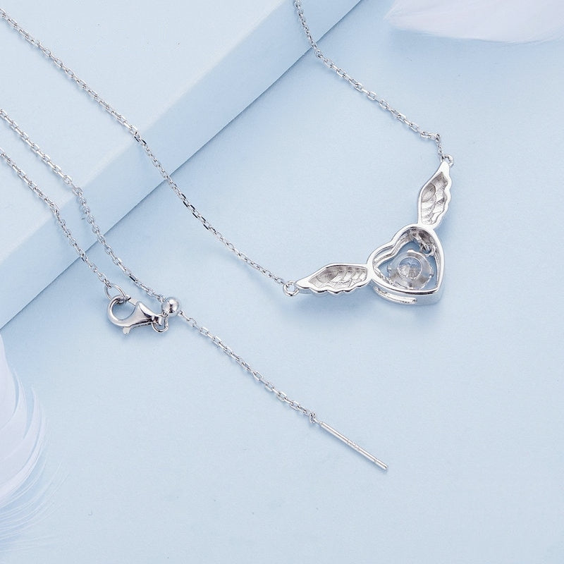 Collier Coeur Ailé en argent 925 plaqué or blanc ajustable avec zircon blanc - Photo 4