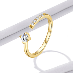 Bague Solitaire en argent 925 plaqué or jaune ajustable avec zircons blancs - Photo 3