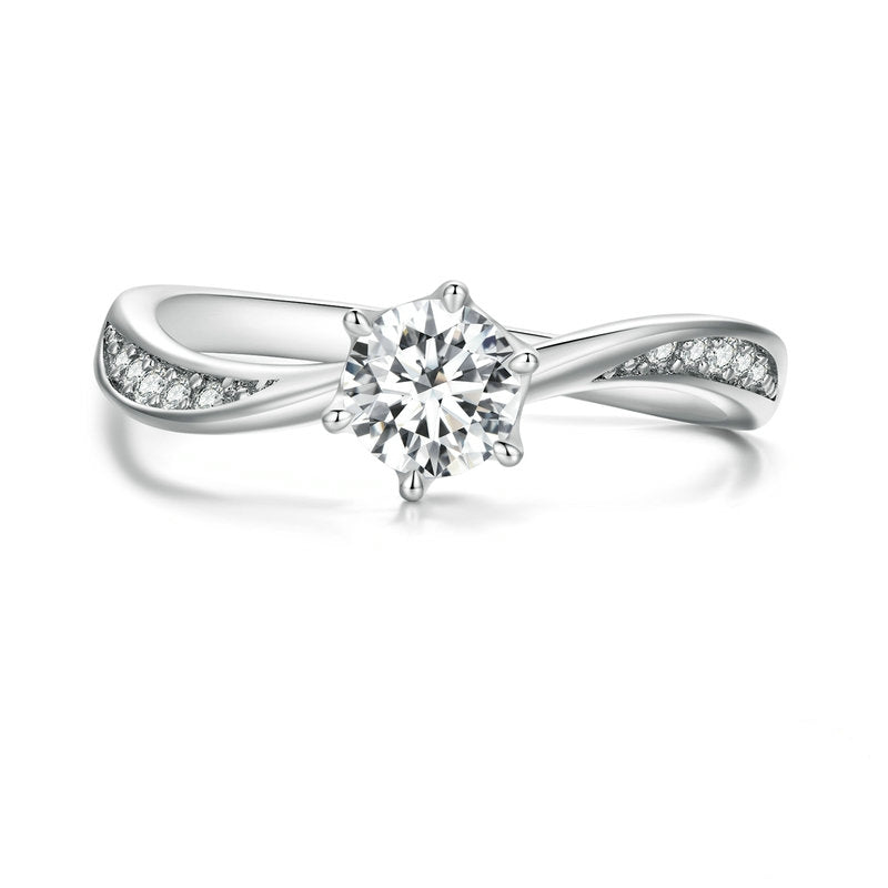 Bague Solitaire en argent 925 plaqué or blanc avec zircons blancs