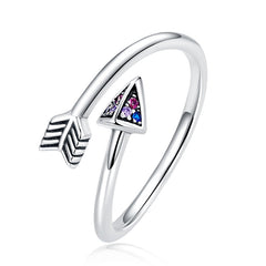 Bague Flèche en argent 925 plaqué or blanc ajustable avec zircons colorés