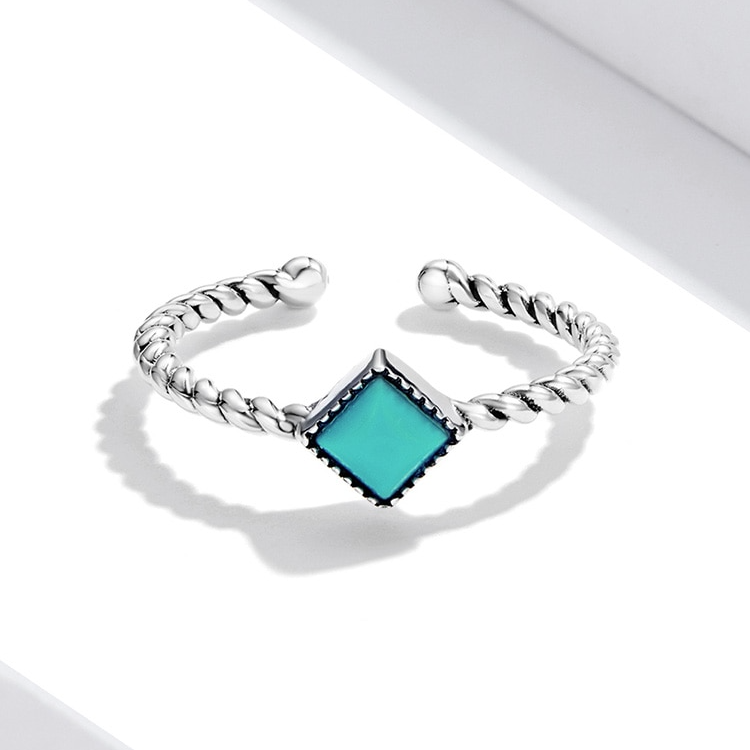 Bague Vintage avec Turquoise en argent 925 plaqué or blanc ajustable - Photo 3