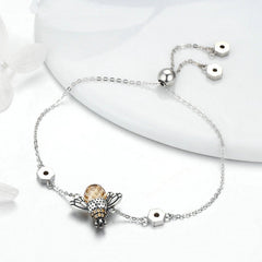 Bracelet Reine des Abeilles en argent 925 plaqué or blanc ajustable avec zircons couleur champagne - Photo 3