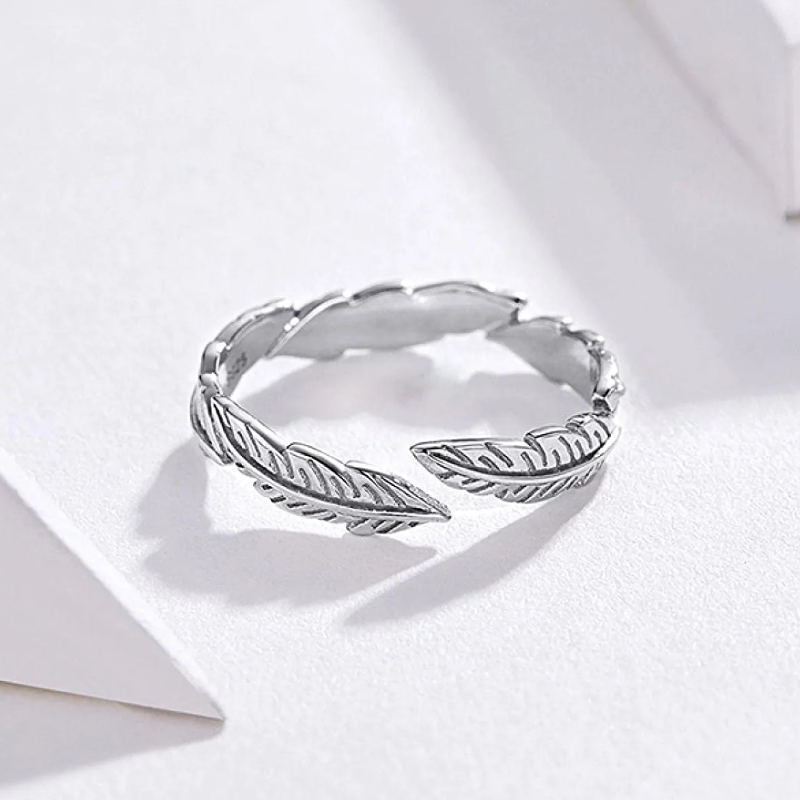 Bague Plumes en argent 925 plaqué or blanc ajustable - Photo 4