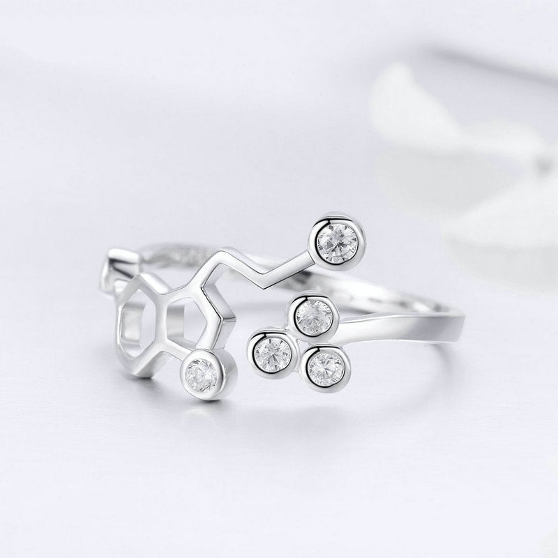 Bague Molécule en argent 925 plaqué or blanc ajustable avec zircons blancs - Photo 4