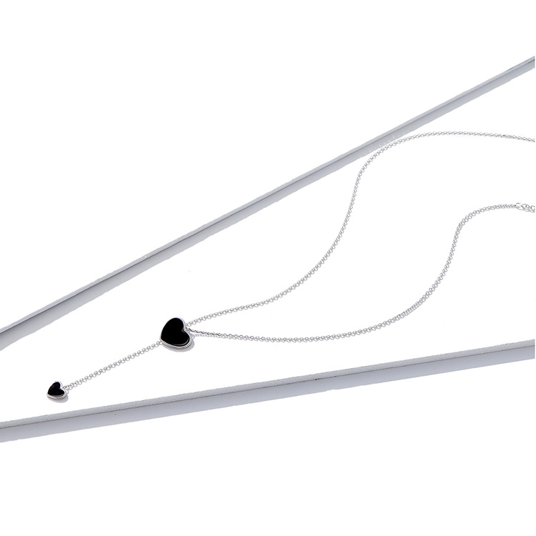 Collier Coeurs Noirs en argent 925 plaqué or blanc ajustable avec coeurs émaillés noirs - Photo 5