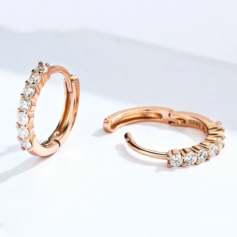 Boucles d’Oreilles Créoles Brillants en argent 925 plaqué or rose avec zircons blancs - Photo 5