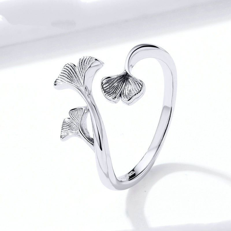 Bague Feuilles de Ginkgo en argent 925 plaqué or blanc ajustable - Photo 3