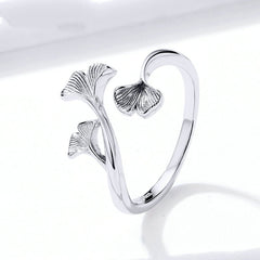 Bague Feuilles de Ginkgo en argent 925 plaqué or blanc ajustable - Photo 3