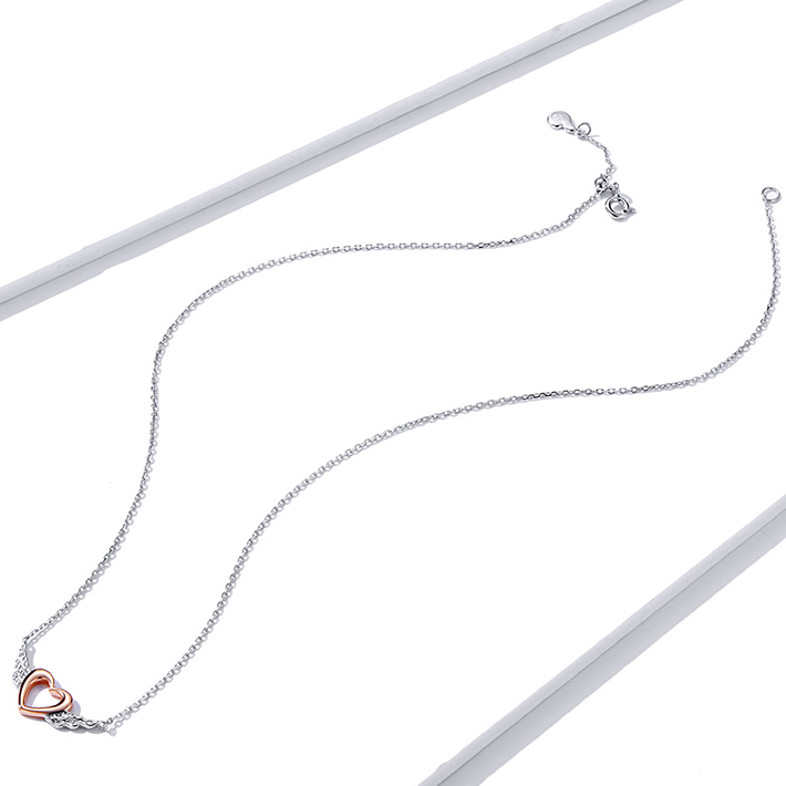 Collier Coeur Ailé en argent 925 plaqué or blanc et or rose ajustable - Photo 5