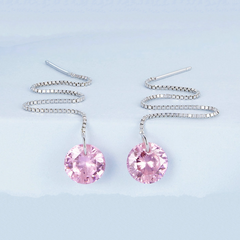 Chaînes d’Oreilles Roses Pendantes en Argent Sterling 925 plaqué or blanc avec zircons roses - Photo 3