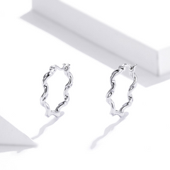 Boucles d’Oreilles Créoles Ondulés Argent sterling 925 plaqué or blanc - Photo 3