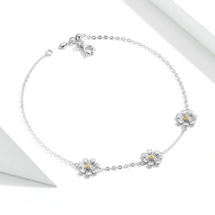 Bracelet Marguerites en argent 925 plaqué or blanc ajustable - Photo 3