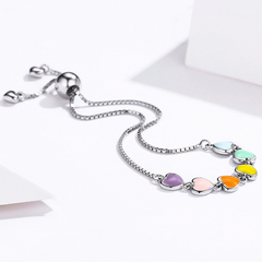 Bracelet Coeurs Colorés en argent 925 plaqué or blanc ajustable avec coeurs émaillés multicolores - Photo 4