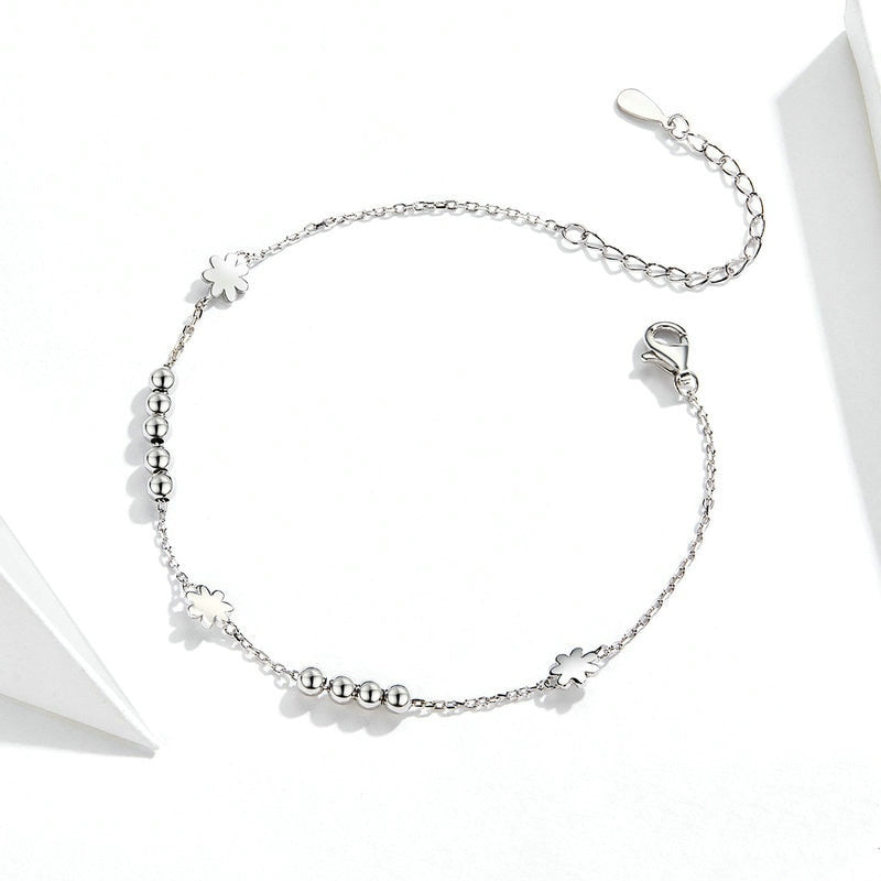 Bracelet Marguerites en argent 925 plaqué or blanc ajustable - Photo 4