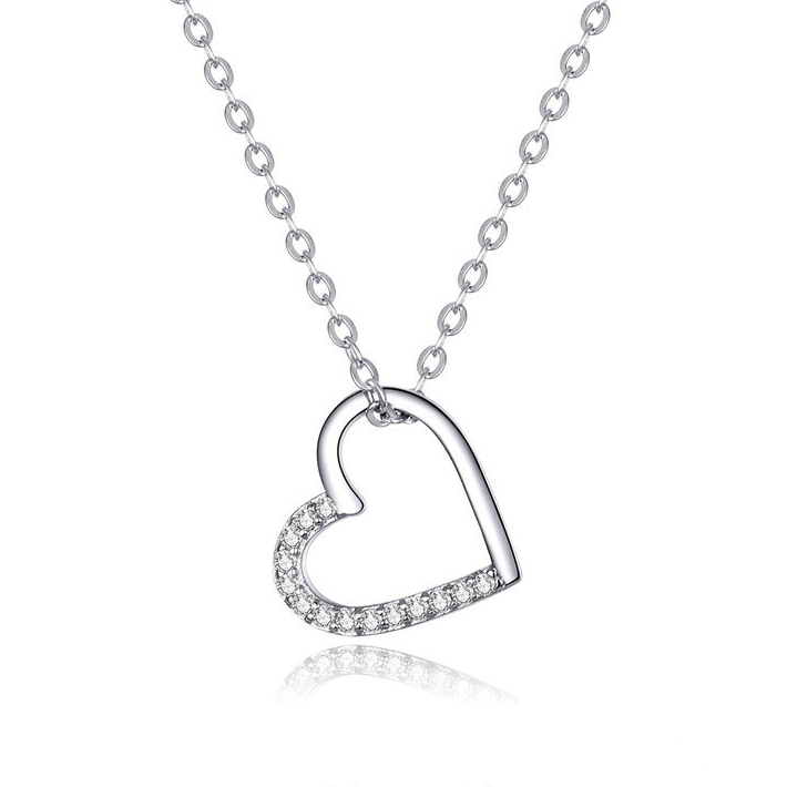 Collier Coeur en argent 925 plaqué or blanc ajustable avec zircons blancs