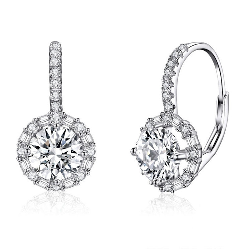 Boucles d’Oreilles Pendentif Brillants en argent 925 plaqué or blanc avec zircons blancs