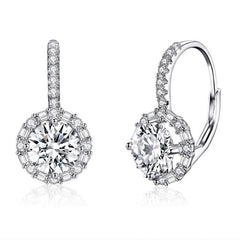Boucles d’Oreilles Pendentif Brillants en argent 925 plaqué or blanc avec zircons blancs