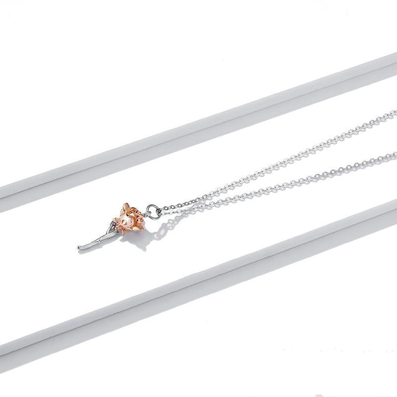Collier Rose en argent 925 plaqué or blanc et or rose ajustable - Photo 4