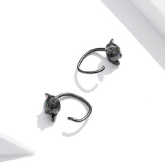 Boucles d’Oreilles Chat Noir Argent Sterling 925 plaqué noir avec des détails émaillés - Photo 4