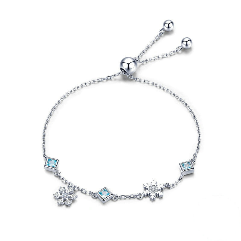 Bracelet Cristaux de Glace en argent 925 plaqué or blanc ajustable avec zircons blancs et bleus