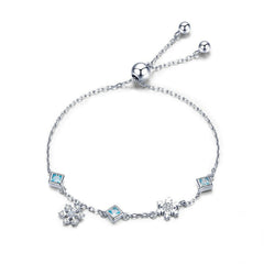 Bracelet Cristaux de Glace en argent 925 plaqué or blanc ajustable avec zircons blancs et bleus
