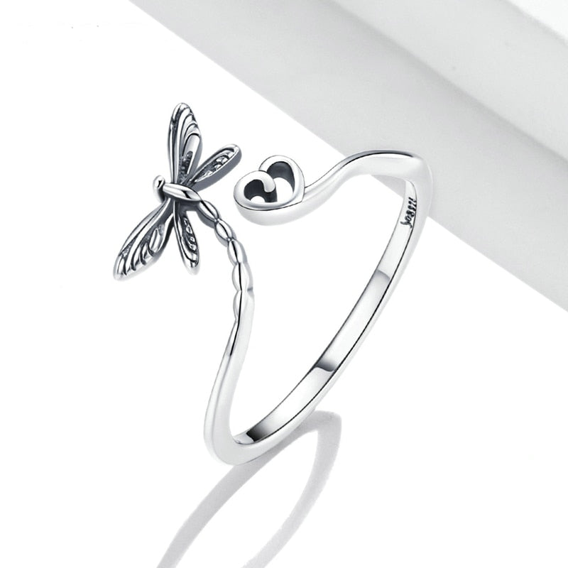 Bague Libellule avec Coeur en argent 925 plaqué or blanc ajustable - Photo 3