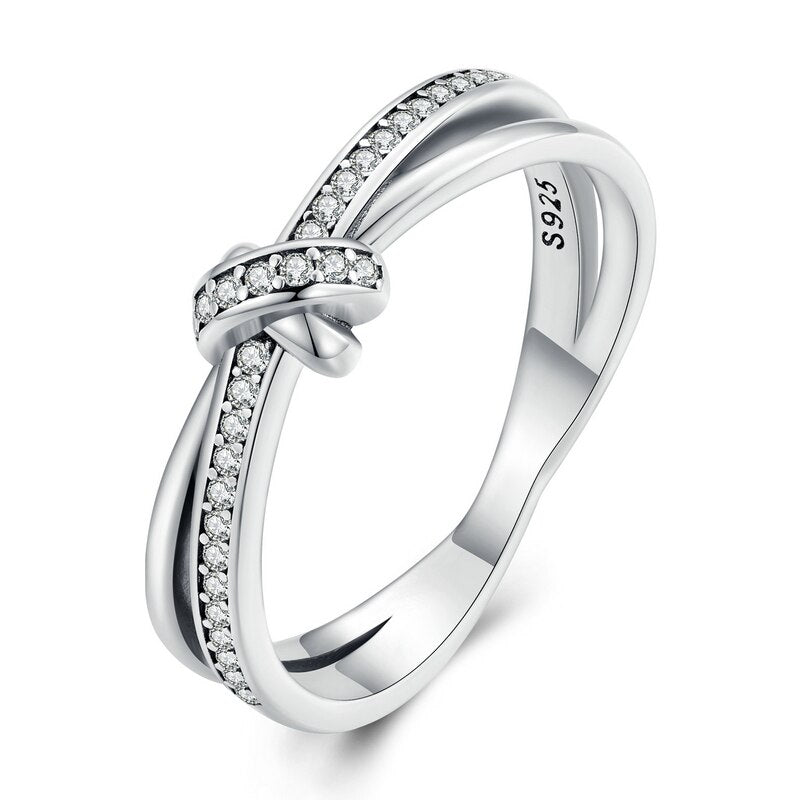 Bague Noeud en argent 925 plaqué or blanc avec zircons blancs