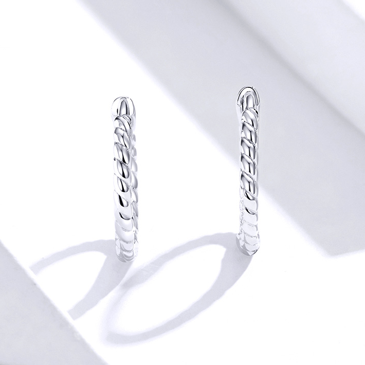 Boucles d’Oreilles Créoles Tressées en argent 925 plaqué or blanc - Photo 5