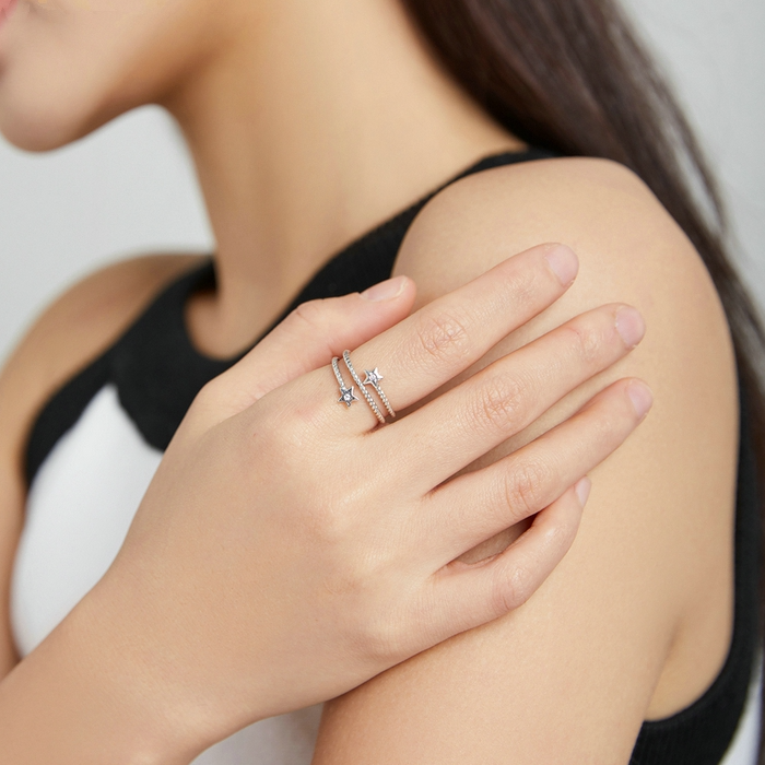Bague Étoiles en argent 925 plaqué or blanc ajustable avec zircons colorés - Photo 2
