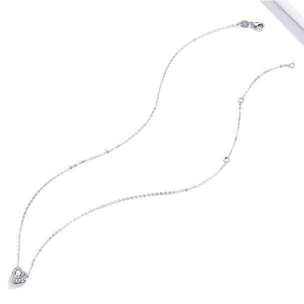 Collier Coeur en argent 925 plaqué or blanc ajustable avec zircons blancs - Photo 4