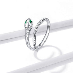 Bague Serpent en argent 925 plaqué or blanc ajustable avec zircons blancs et verts - Photo 3