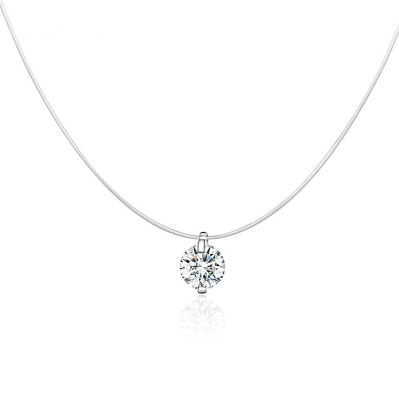 Collier Point Lumineux pendentif en argent 925 plaqué or blanc avec zircon blanc