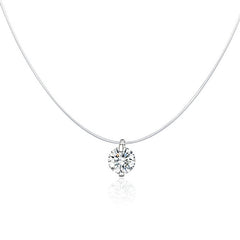 Collier Point Lumineux pendentif en argent 925 plaqué or blanc avec zircon blanc