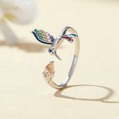 Bague Colibri en argent 925 plaqué or blanc ajustable avec zircons colorés - Photo 3