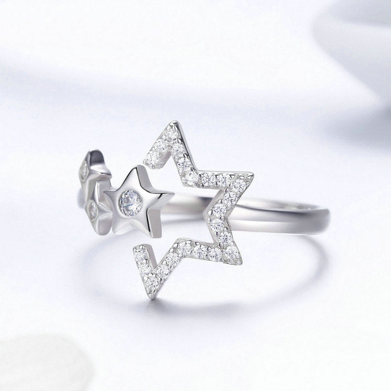 Bague Étoiles en argent 925 plaqué or blanc ajustable avec zircons colorés - Photo 2