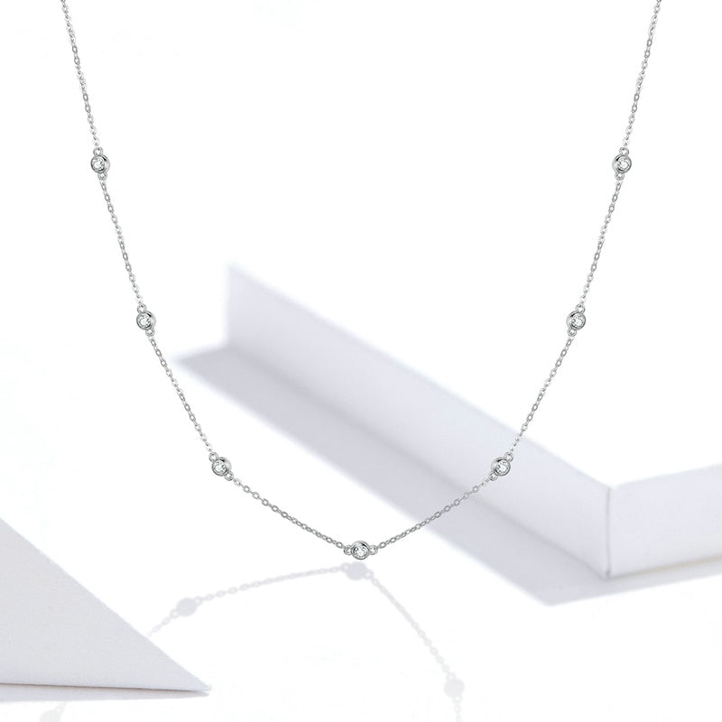 Collier Points Lumineux en argent 925 plaqué or blanc ajustable avec zircons blancs - Photo 3