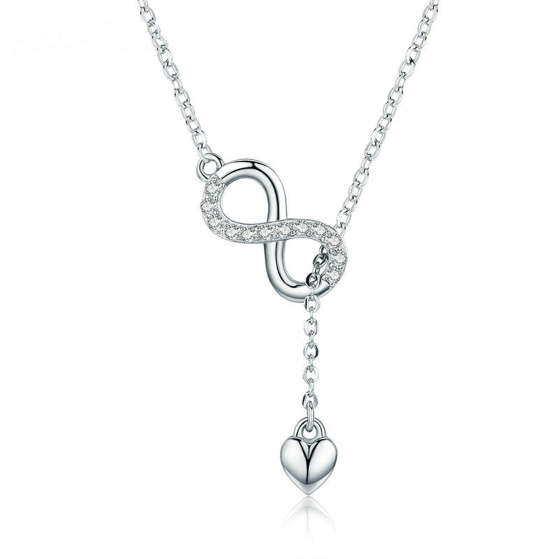 Collier Infini avec Coeur en argent 925 plaqué or blanc ajustable avec zircons blancs
