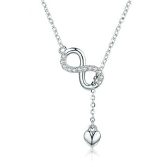 Collier Infini avec Coeur en argent 925 plaqué or blanc ajustable avec zircons blancs