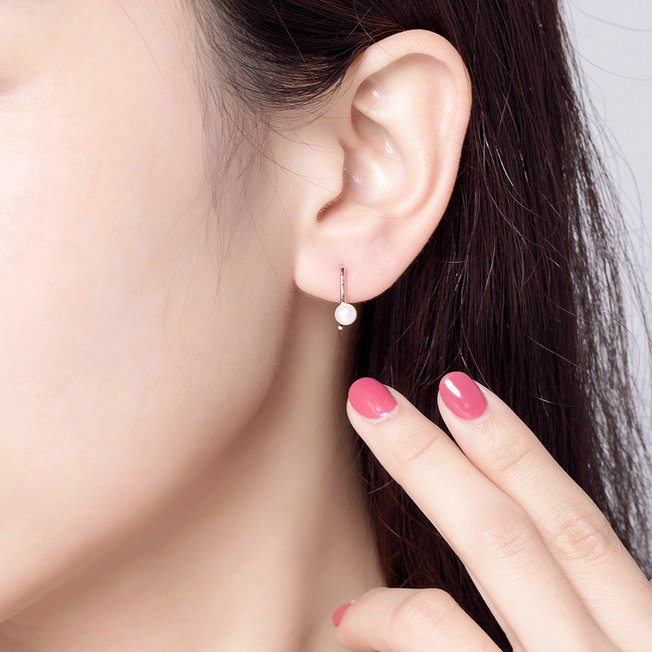 Boucles d’Oreilles Créoles avec Perles Argent Sterling 925 plaqué or rose - Photo 2