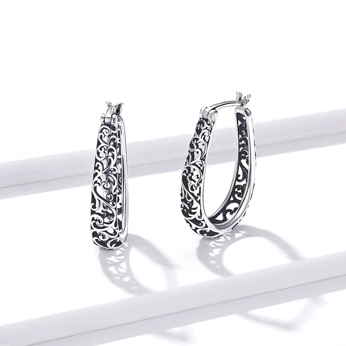 Boucles d’Oreilles Créoles Ancienne en argent 925 plaqué or blanc - Photo 3