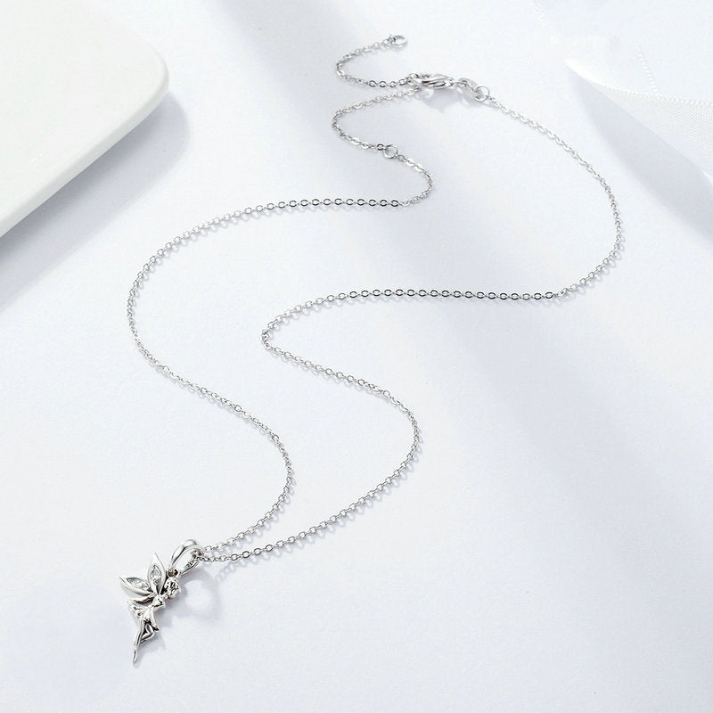 Collier Fée en argent 925 plaqué or blanc ajustable avec zircons blancs - Photo 4