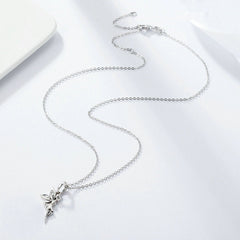 Collier Fée en argent 925 plaqué or blanc ajustable avec zircons blancs - Photo 4