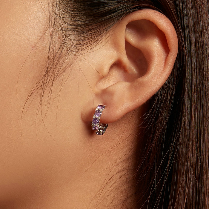 Boucles d'oreilles Créoles Violettes - Image 2