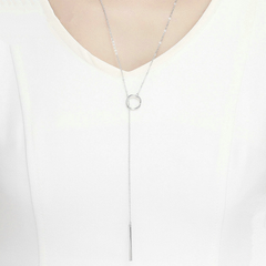 Collier Pendentif Barre en argent 925 plaqué or blanc - Photo 2