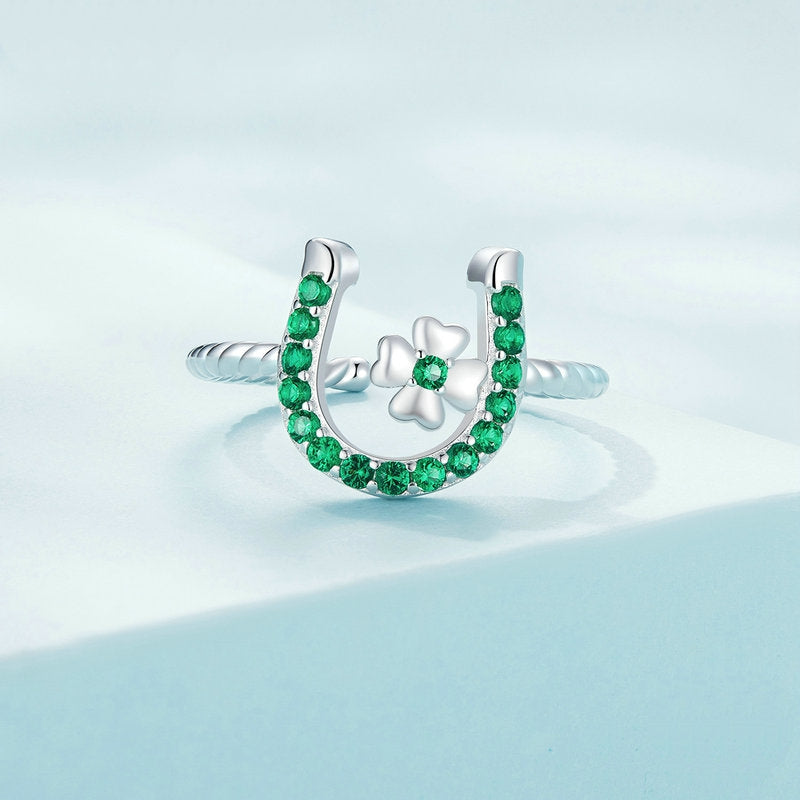 Bague Porte-Bonheur en argent 925 plaqué or blanc ajustable avec zircons verts - Photo 4