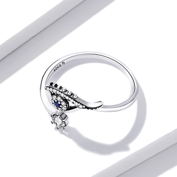 Bague Oeil de Protection en argent 925 plaqué or blanc ajustable avec zircons blancs et bleu - Photo 5