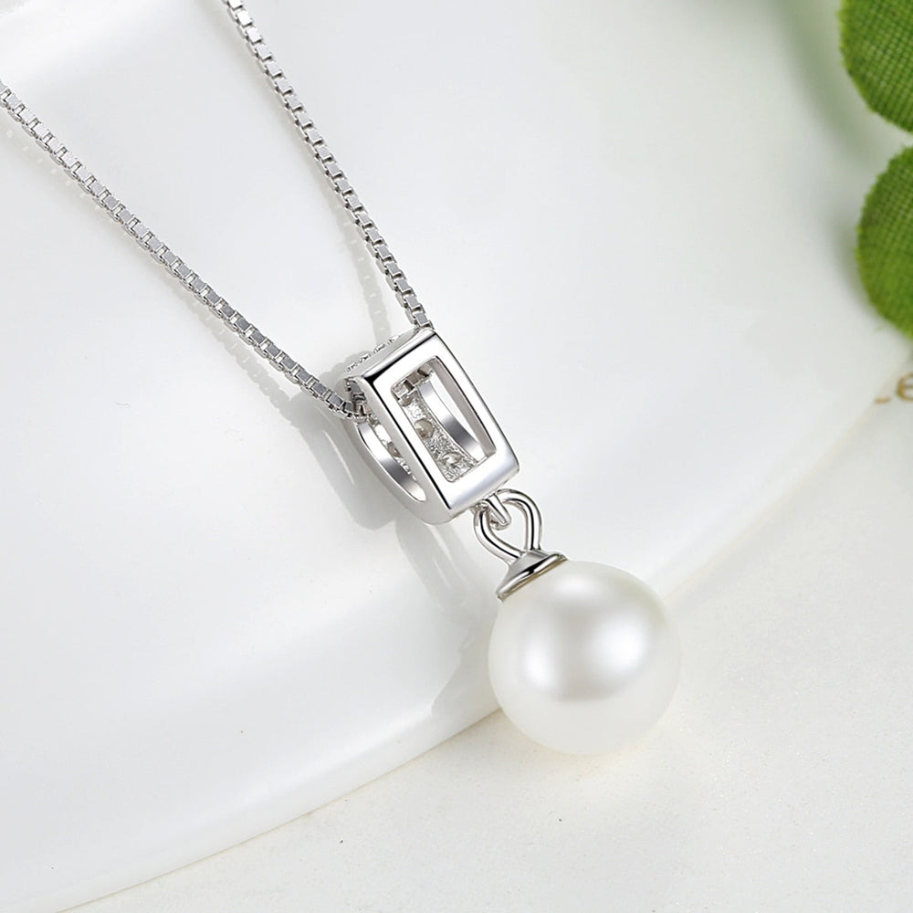 Collier Pendentif Perle en argent 925 plaqué or blanc ajustable avec zircons blancs - Photo 4