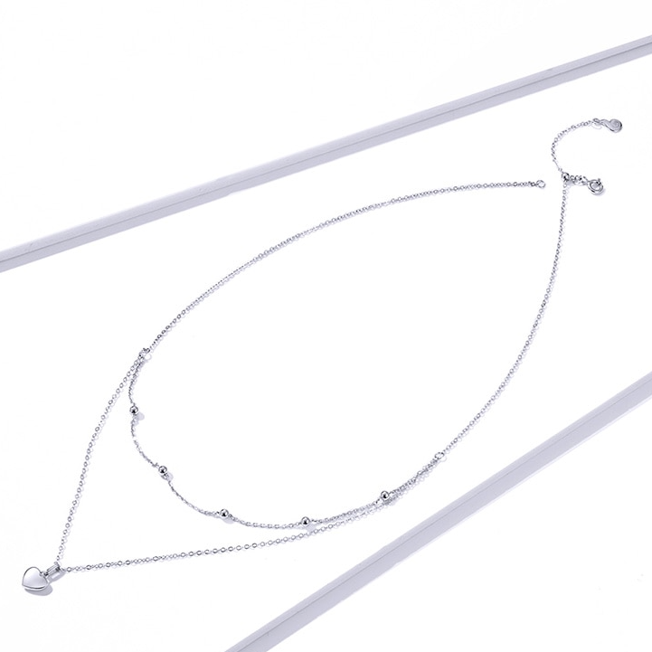 Collier Double avec Coeur en argent 925 plaqué or blanc avec pendentif coeur - Photo 4